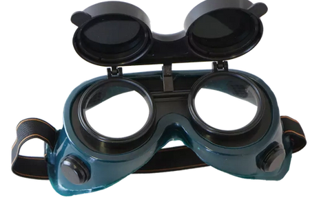 Flip front welding goggles