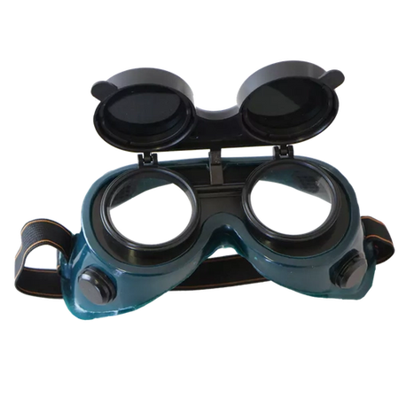 Flip front welding goggles