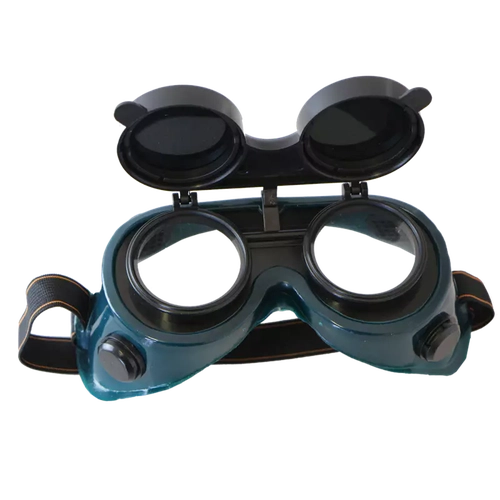 Flip front welding goggles