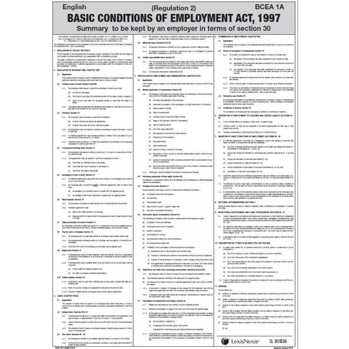 Basic Conditions Of Employment Act (BCEA) Poster – Health & Safety Shopping