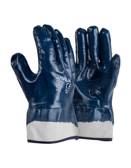 Premium Blue Nitrile Fully Coated Canvas Cuff Gloves - Javlin