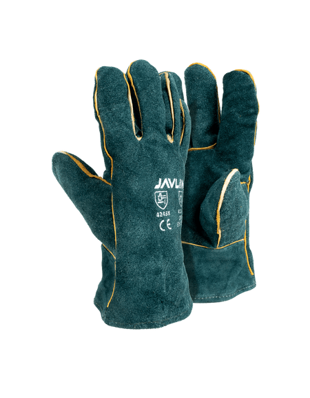 Green Leather Fully Welted Lined Gloves – 6cm Cuff