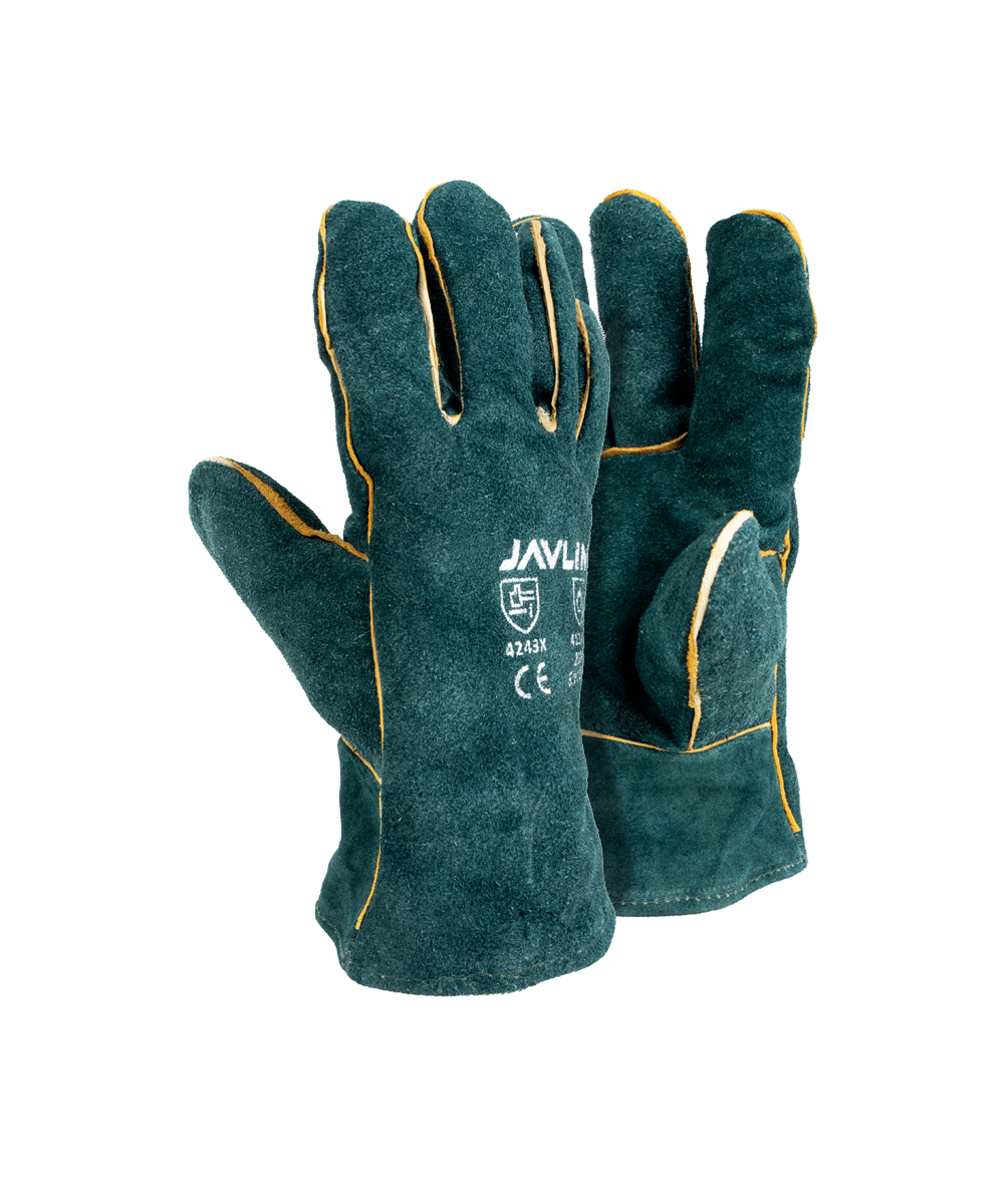 Green Leather Fully Welted Lined Gloves – 6cm Cuff