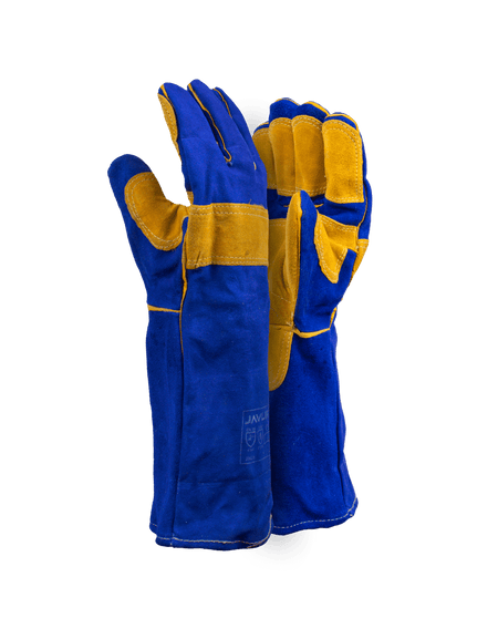 Superior Blue Leather Lined Welding Gloves Leather Full Palm And Finger Reinforcing – 20cm Cuff