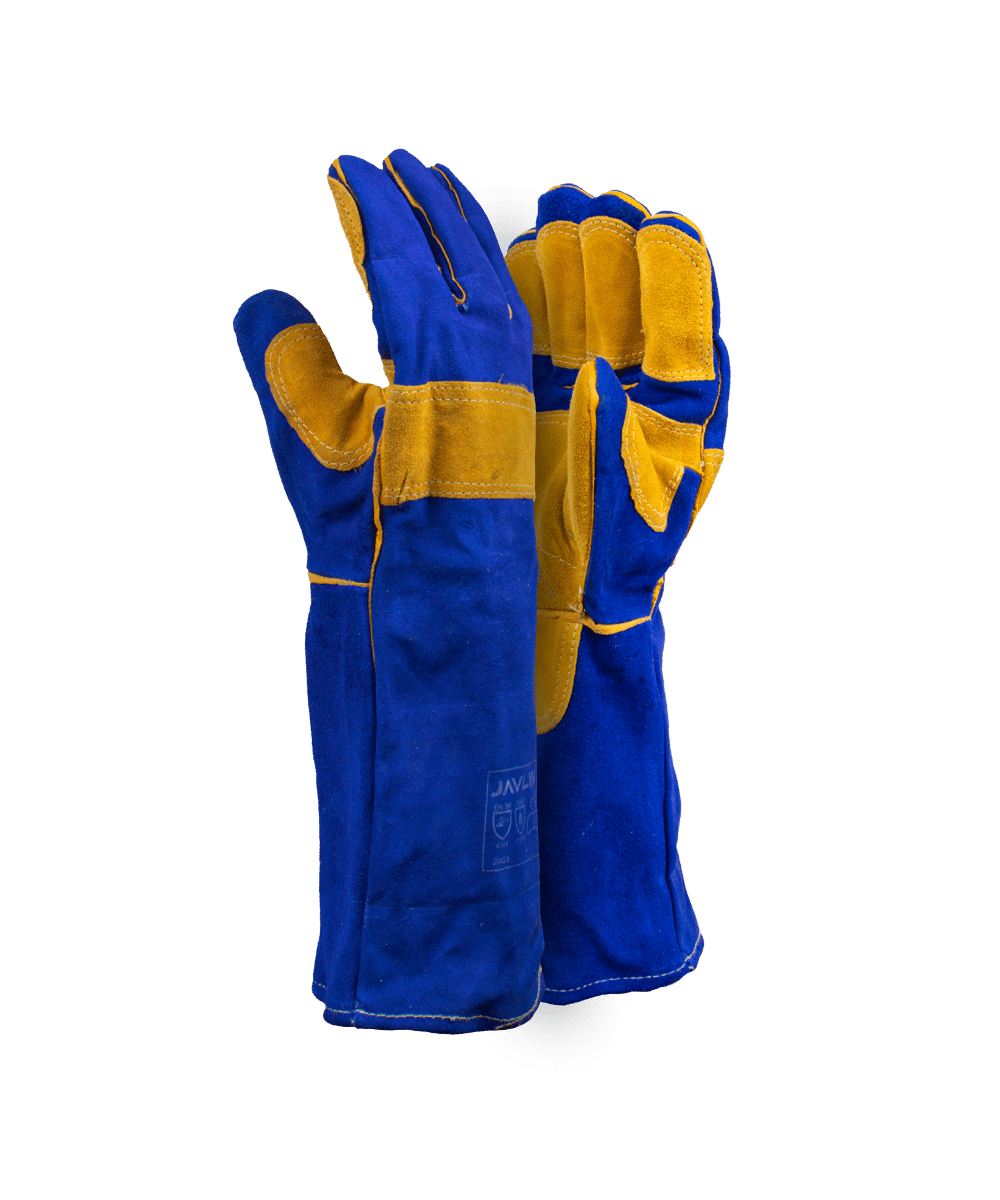 Superior Blue Leather Lined Welding Gloves Leather Full Palm And Finger Reinforcing – 20cm Cuff