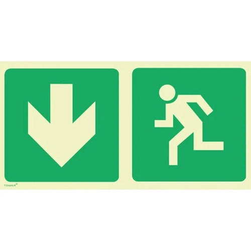 SABS Photoluminescent arrow down, running man safety sign - E3