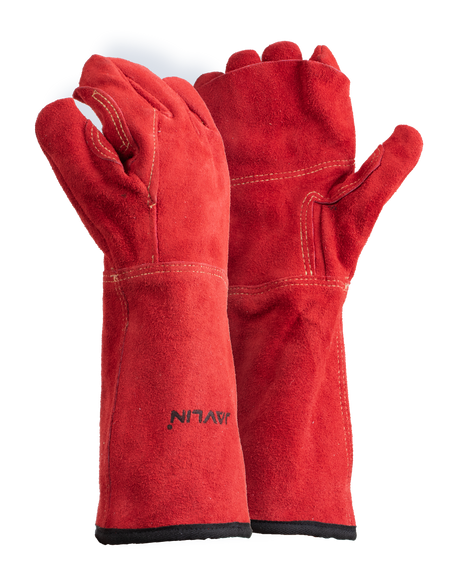 Premium Red Leather Blanket Lined Heat Gloves – 20cm Cuff