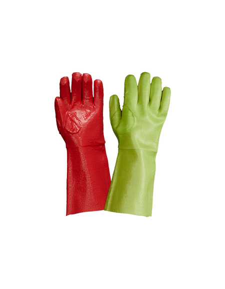 Red Left & Green Right PVC Reinforced Miner’s Gloves – 35cm