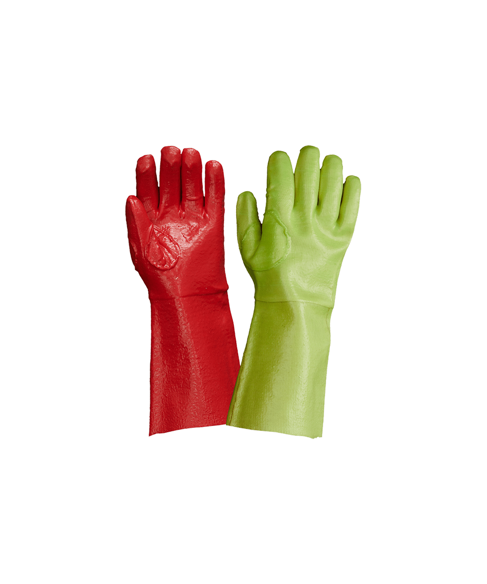 Red Left & Green Right PVC Reinforced Miner’s Gloves – 35cm