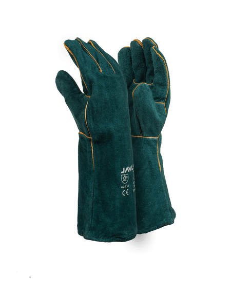 Green Leather Fully Welted Lined Gloves – 20cm Cuff