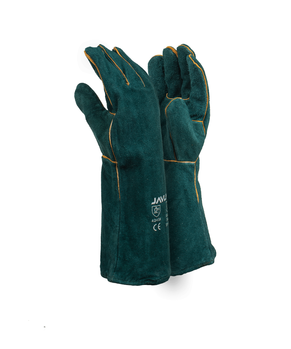 Green Leather Fully Welted Lined Gloves – 20cm Cuff