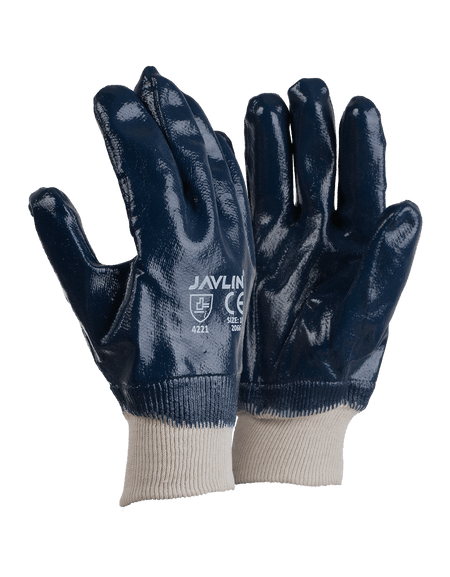 Premium Blue Nitrile Fully Coated Knit Wrist Gloves - Javlin