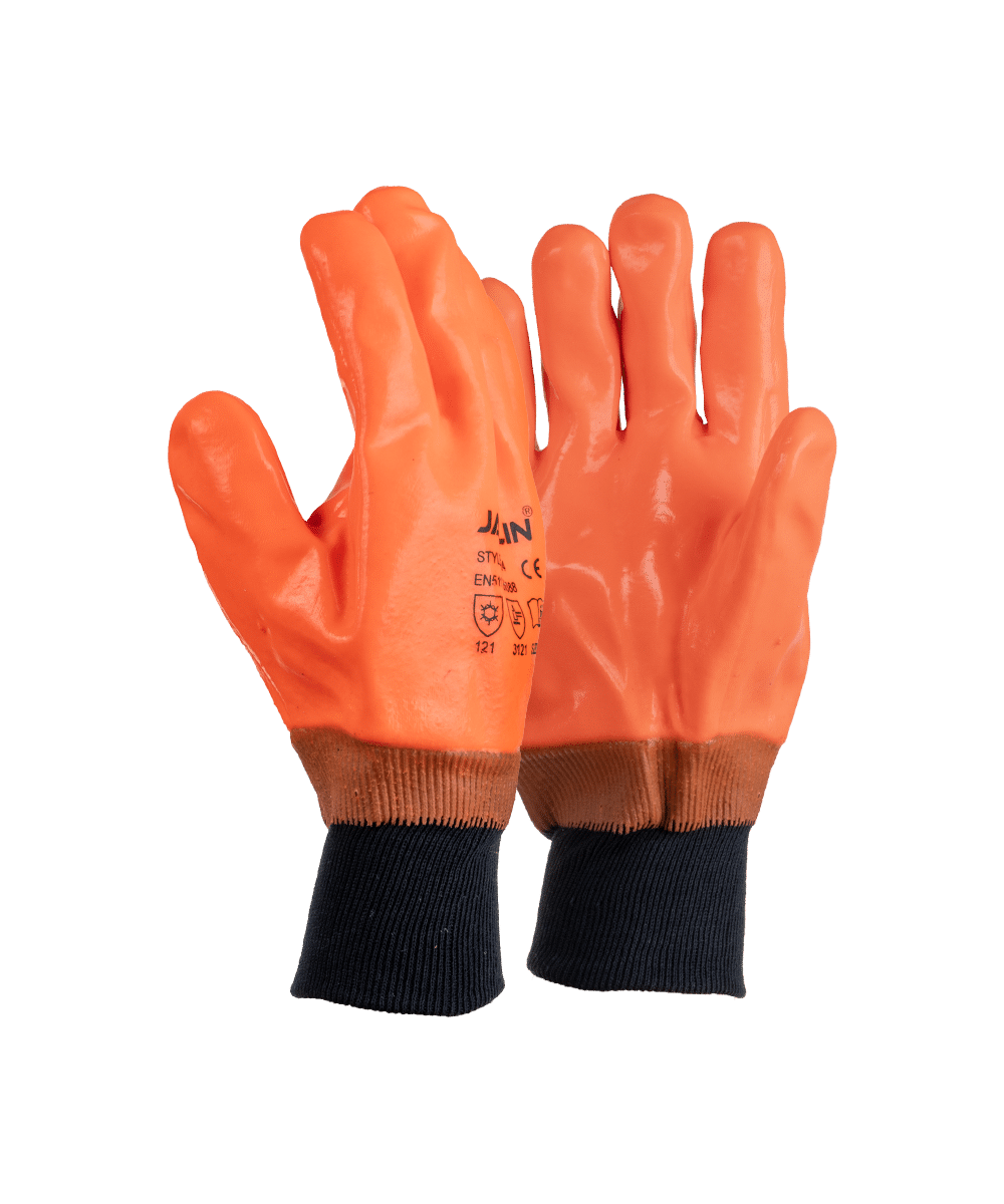 Orange PVC Freezer Knit Wrist Gloves