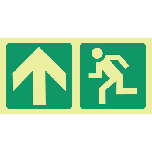 Photoluminescent (Glow in the dark) arrow up, running man safety sign SABS - E10