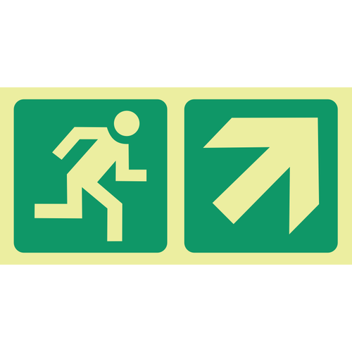 Photoluminescent (Glow in the dark) running man, arrow diagonal up right safety sign SABS - E11