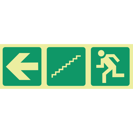 Photoluminescent (Glow in the dark) arrow left, stairs down, running man safety sign SABS - E17