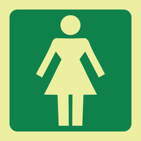 Photoluminescent (Glow in the dark)  ladies (female) toilet safety sign SABS - E27
