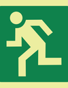 Running man left (escape route) photoluminescent (Glow in the dark) safety sign SABS - E28