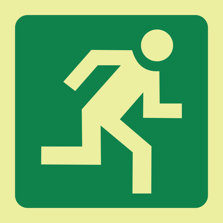 Running man right (escape route) photoluminescent (Glow in the dark) safety sign SABS - E29