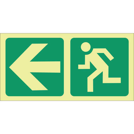 Photoluminescent arrow left, running man safety sign SABS - E2