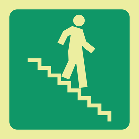 Photoluminescent stairs down right safety sign SABS - E8A