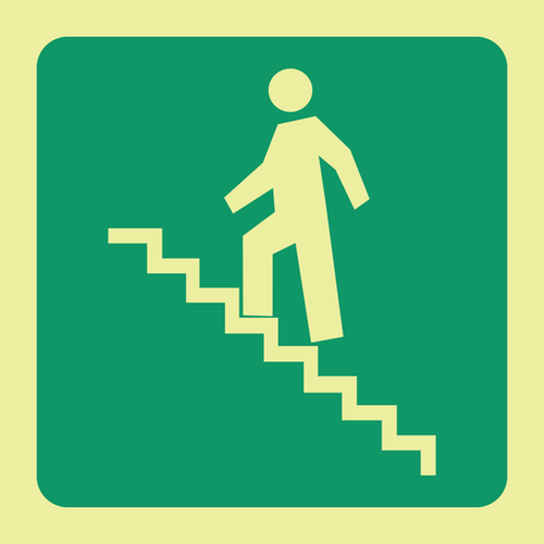Photoluminescent stairs up left safety glow in the dark sign SABS - E9