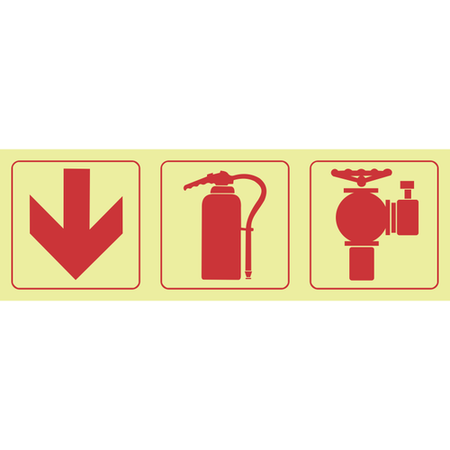Arrow down, fire extinguisher, fire hydrant photoluminescent (Glow in the dark)  safety sign SABS - F10