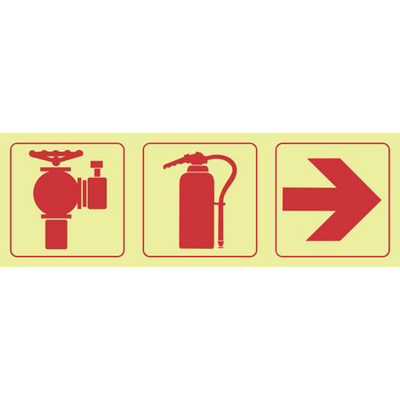 Fire hydrant, fire extinguisher, arrow right photoluminescent (Glow in the dark) safety sign SABS - F12