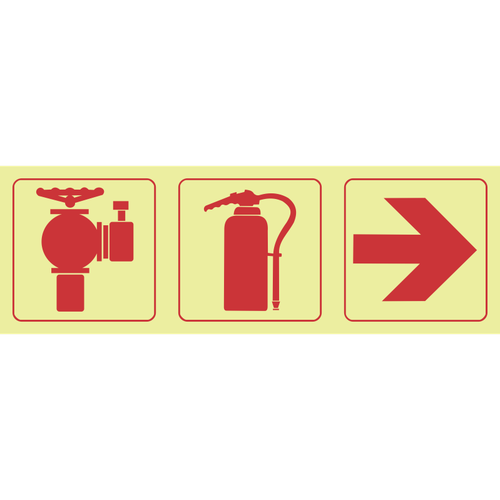 Fire hydrant, fire extinguisher, arrow right photoluminescent (Glow in the dark) safety sign SABS - F12