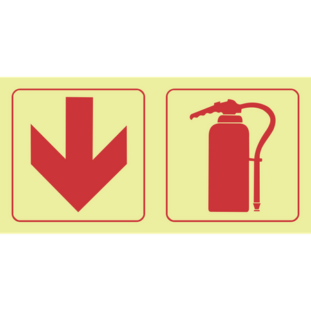 SABS Arrow down, fire extinguisher photoluminescent (glow in the dark) safety sign SABS - F13