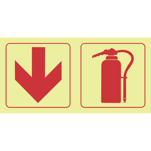 SABS Arrow down, fire extinguisher photoluminescent (glow in the dark) safety sign SABS - F13