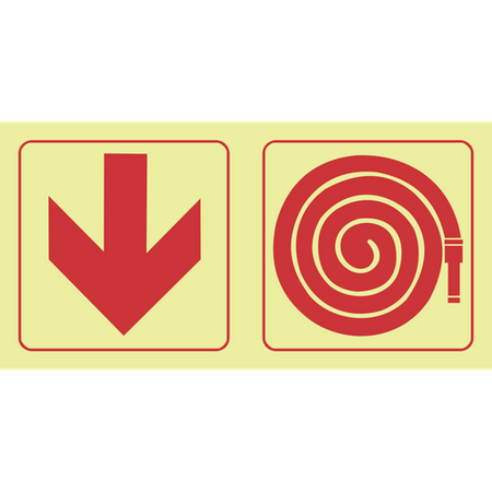 Arrow down, fire hose reel photoluminescent (Glow in the dark) safety sign SABS - F14