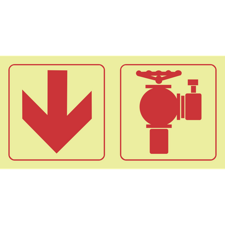 SABS Arrow down, fire hydrant photoluminescent (glow in the dark) safety sign SABS - F15