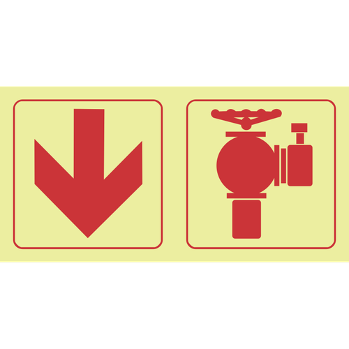 SABS Arrow down, fire hydrant photoluminescent (glow in the dark) safety sign SABS - F15