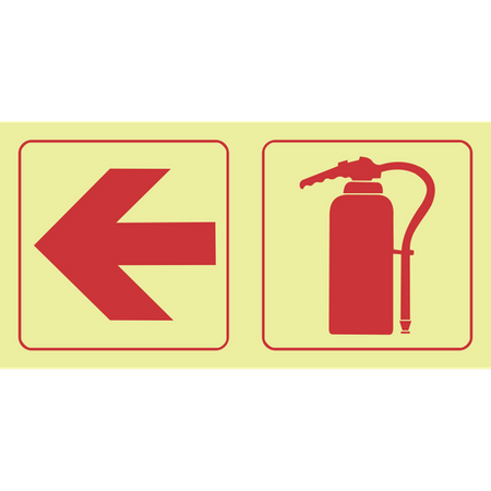Arrow left, fire extinguisher photoluminescent (Glow in the dark) safety sign SABS - F16