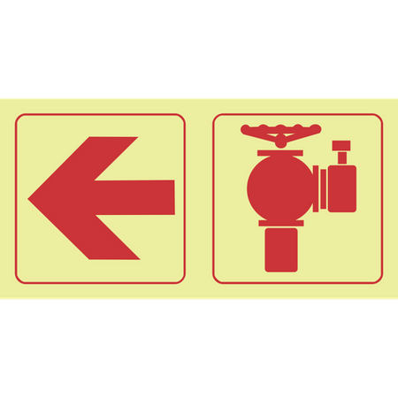 Arrow left, fire hydrant photoluminescent (Glow in the dark) safety sign SABS - F18