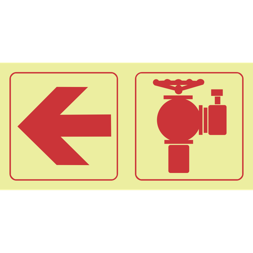 Arrow left, fire hydrant photoluminescent (Glow in the dark) safety sign SABS - F18