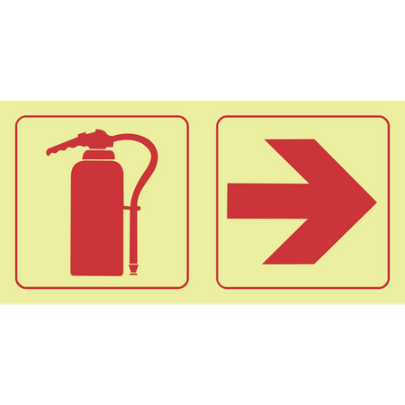 Fire extinguisher, arrow right photoluminescent (Glow in the dark) safety sign SABS - F19