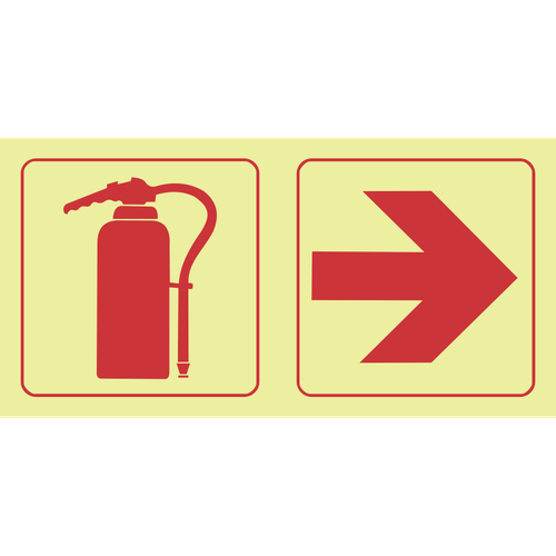 Fire extinguisher, arrow right photoluminescent (Glow in the dark) safety sign SABS - F19