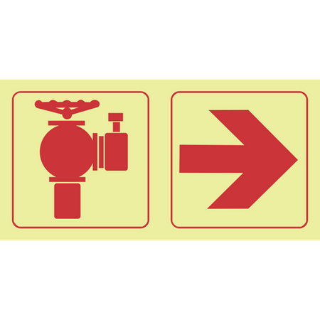 Fire hydrant, arrow right photoluminescent (Glow in the dark) safety sign SABS - F21