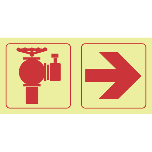 Fire hydrant, arrow right photoluminescent (Glow in the dark) safety sign SABS - F21