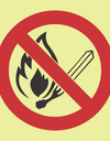 No open flames photoluminescent (Glow in the dark) safety sign SABS - F26