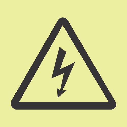 Electric shock hazard photoluminescent (Glow in the dark) safety sign SABS - F33