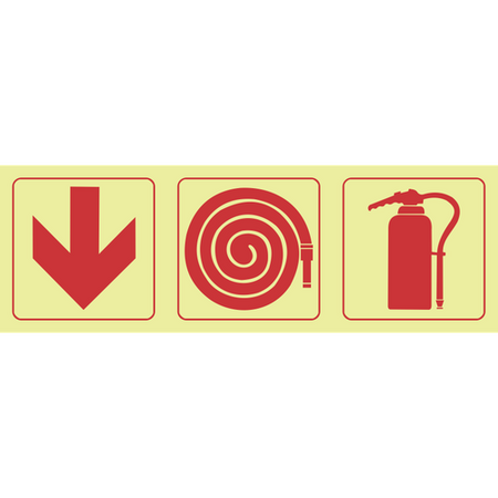 Arrow Down, Fire Hose Reel, Fire Extinguisher Photoluminescent (Glow in the dark) Sign SABS - F4