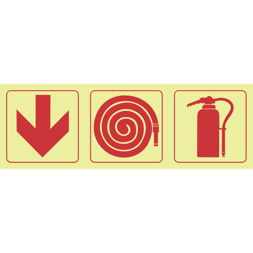 Arrow Down, Fire Hose Reel, Fire Extinguisher Photoluminescent (Glow in the dark) Sign SABS - F4