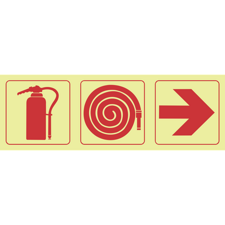 Fire extinguisher, fire hose reel, arrow right photoluminescent (Glow in the dark) safety sign SABS - F6