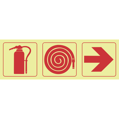 Fire extinguisher, fire hose reel, arrow right photoluminescent (Glow in the dark) safety sign SABS - F6