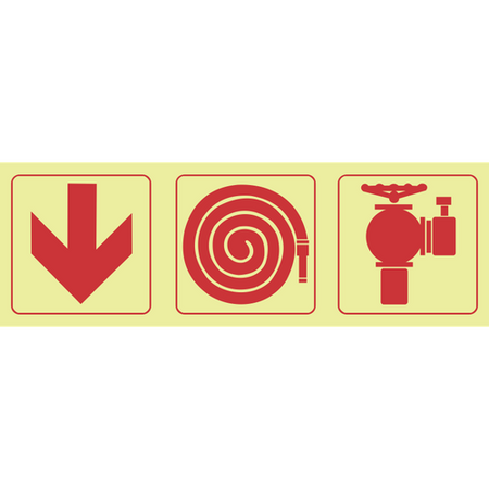 Arrow down, fire hose reel, fire hydrant photoluminescent (Glow in the dark) safety sign SABS - F7