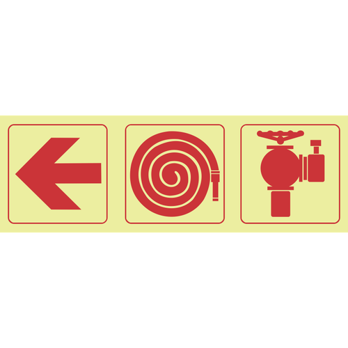 Arrow left, fire hose reel, fire hydrant photoluminescent (Glow in the dark) safety sign SABS - F8
