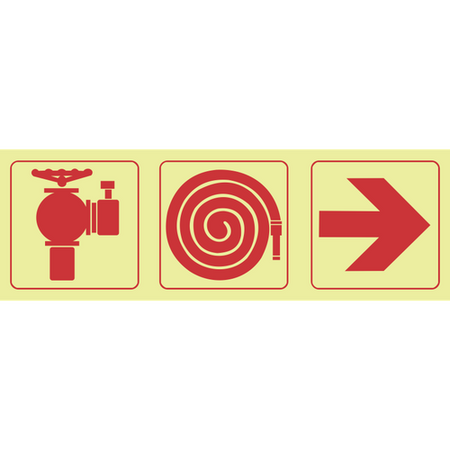 Fire hydrant, fire hose reel, arrow right photoluminescent (Glow in the dark) safety sign SABS - F9
